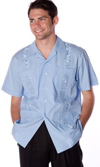 Short Sleeve Cotton Blend Embroidered Guayabera Shirt