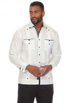 Linen Luxury Long Sleeve Shirt with Print Accents