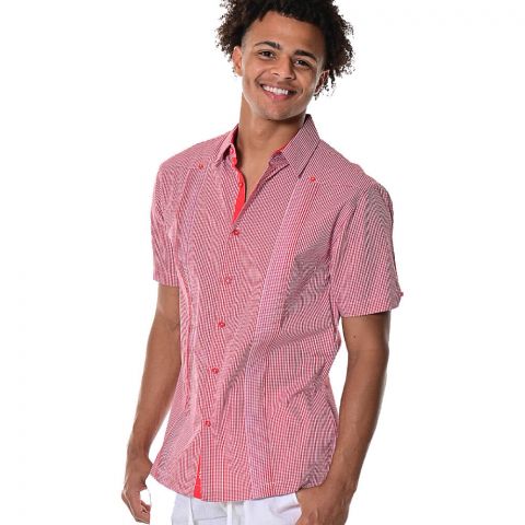 Mycubanstore item JCG1372 Gingham Linen Camp Shirt guayamisa