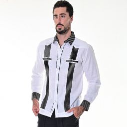 Linen chacabana shirt contrasting front panels.