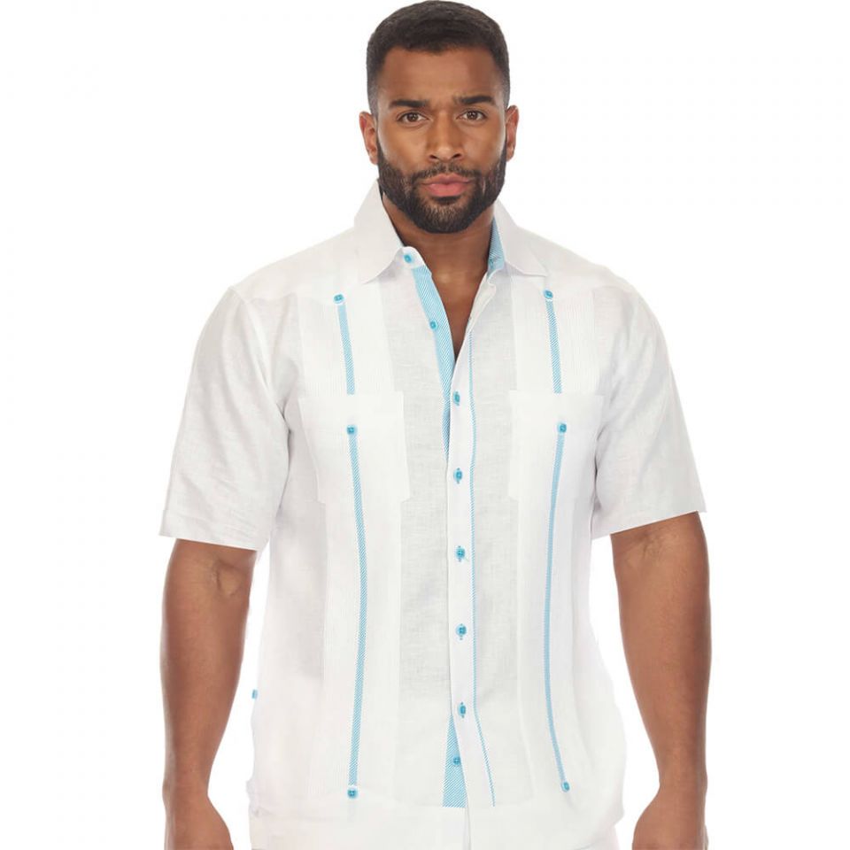 Mycubanstore item:M5402 100% Linen Chacabana with contrasting trim