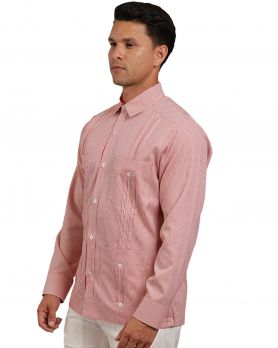 Pinstripe Guayabera Shirt with Contrast Accents.  Long Sleeve (2 Colors) SIZE:4X COLOR:RD