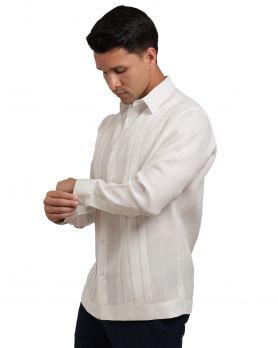 Men Linen White Modern Guayabera Wedding Shirt Long Sleeve Formal