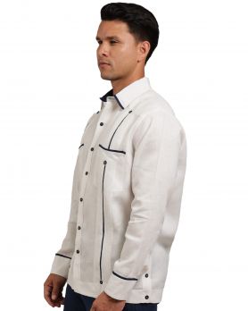 Men Premium Linen Guayabera with Contrast Trim