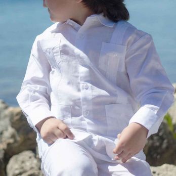 Long sleeve boy guayabera shirt