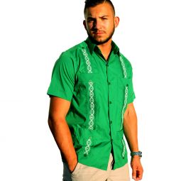 Front embroidered cotton blend guayabera