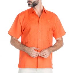 Embroidered linen destination shirt