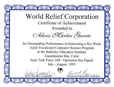 Alexis martin - World Relief Certificate Guantanamo 1994