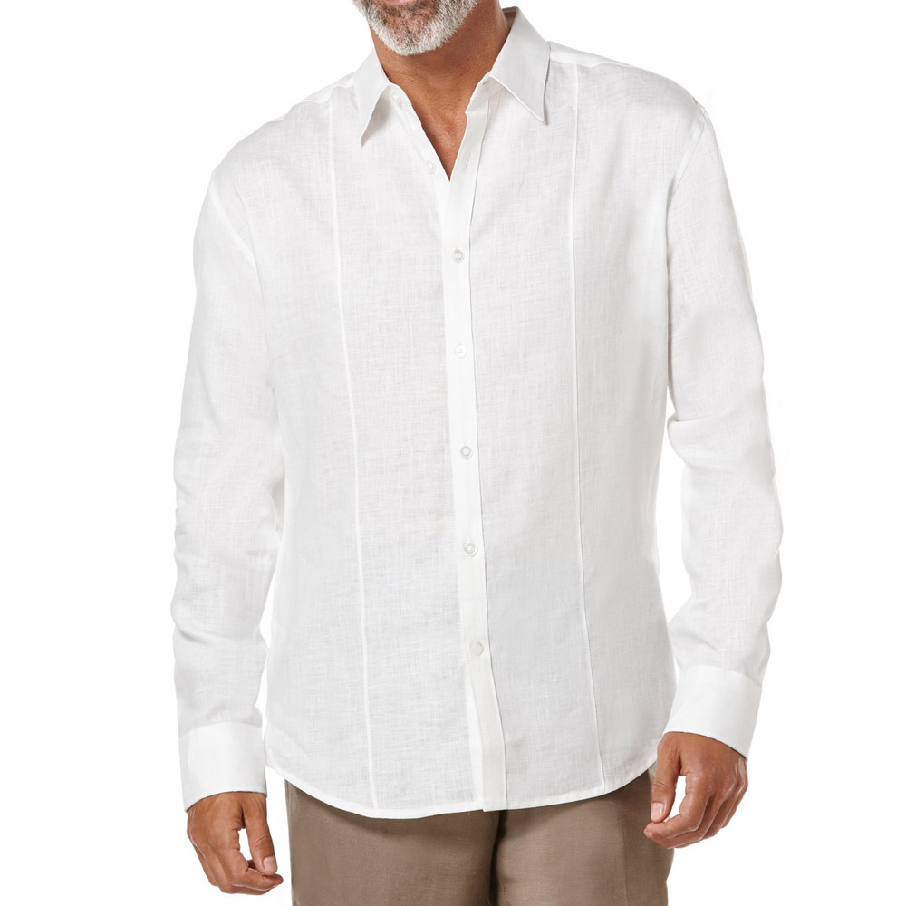 Men's Cotton White Long Sleeve Textured Panel Shirt - Beach Wedding