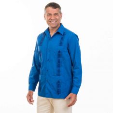 Embroidery Cotton Blend Long Sleeve Guayabera Shirt