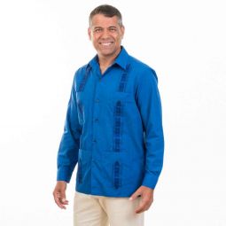 Embroidery Cotton Blend Long Sleeve Guayabera Shirt